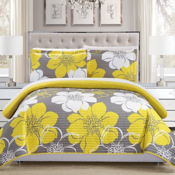 Queen Miles Abstract Quilt Set - Yellow