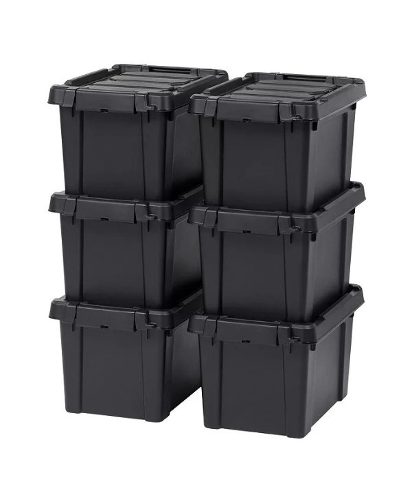 6 Pack 5gal/20qt Heavy-Duty Storage Plastic Bin Tote Container, Black
