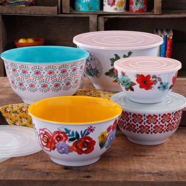 彩色花卉搅拌碗10件套 多款可选