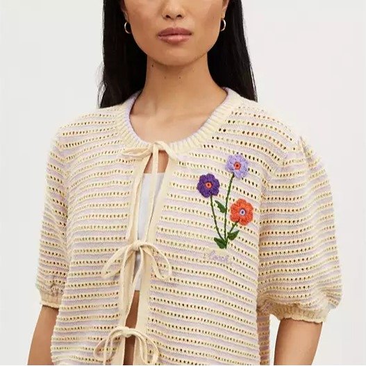 Floral Tie Front Short Sleeve Cardigan