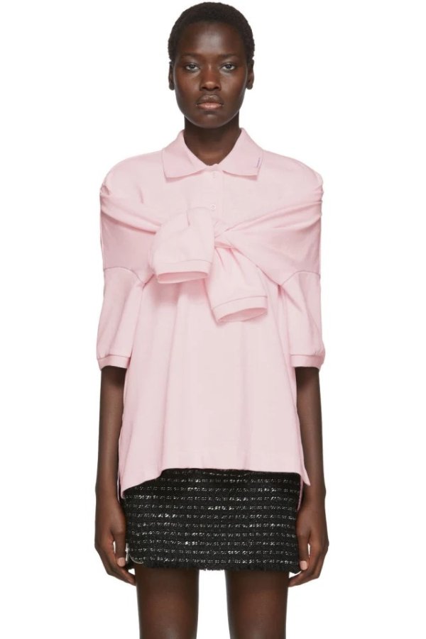 Pink Tie-Sleeve Polo