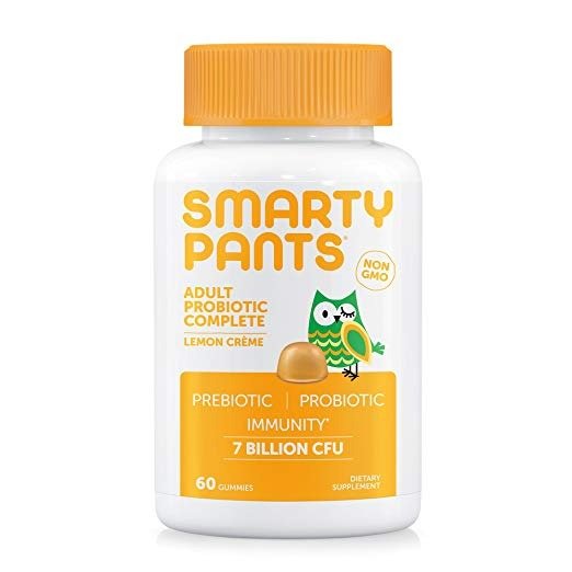 SmartyPants Adult Probiotic Complete; Vegan, Probiotics & Prebiotics; Digestive & Immune Support* Gummies; 7 billion CFU, NON-GMO, NO REFRIGERATION REQUIRED, Lemon Creme; 60 Count (30...