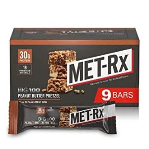 MET-Rx Big 100 Colossal Protein Bars, Great as Healthy Meal Replacement, Snack, and Help Support Energy, Peanut Butter Pretzel, With Vitamin A, Vitamin C, and Zinc, 100 g, 9 Count