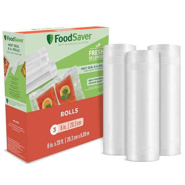 Vacuum Sealer Bags, Rolls for Custom Fit Airtight Food Storage and Sous Vide, 8" x 20' (Pack of 3)