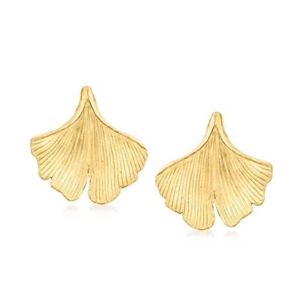 14kt Yellow Gold Fan-Style Ginkgo Leaf Earrings
