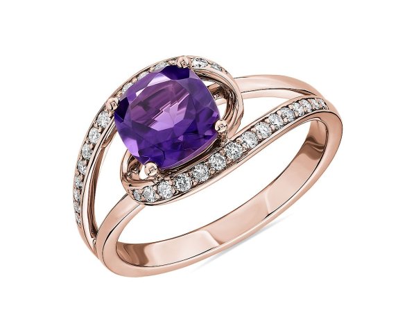 14K环绕紫水晶玫瑰金戒指