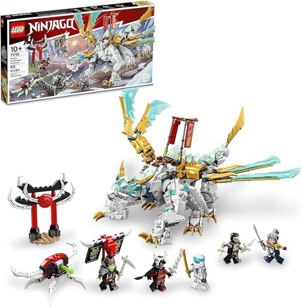 NINJAGO Zane’s Ice Dragon Creature 71786, 2in1 Dragon Toy to Action Figure Warrior, Model Building Kit, Construction Set for Kids with 5 Minifigures