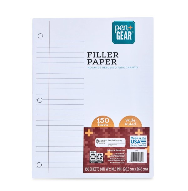 150ct Filler Paper Wide Ruled, 10.5 x 8, 59150