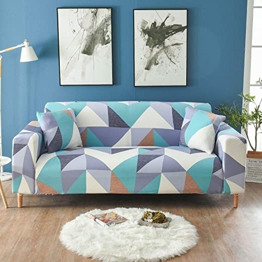 Printed Sofa Cover for 4 Cushion Couch with Two Free Pillowcases