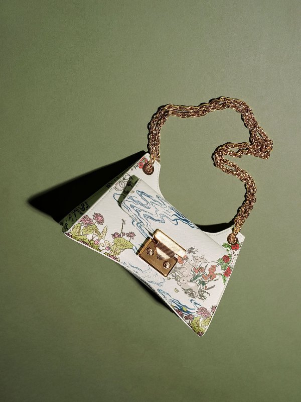 Rabbit Illustrated Chain Handle Bag - Cream