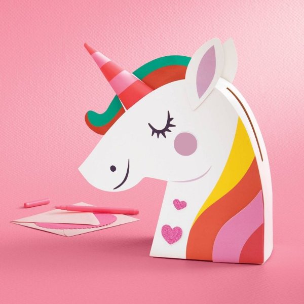 12pc Valentine&#39;s Day Unicorn Mailbox Paper Craft Kit - Spritz&#8482;