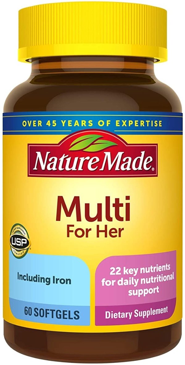 Women's Multivitamin Softgels with Vitamin D3 and Iron, 60 Count for Daily Nutritional Support