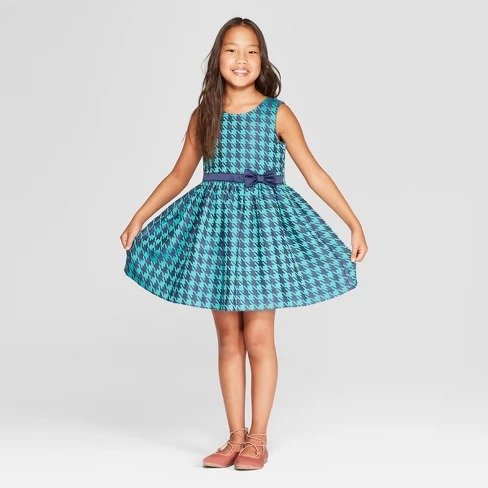 Girls' Houndstooth Dress - Cat & Jack&#153; Green and Navy