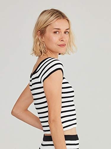 Women's Slim Fit Casual Off Shoulder Stripe Crop Top