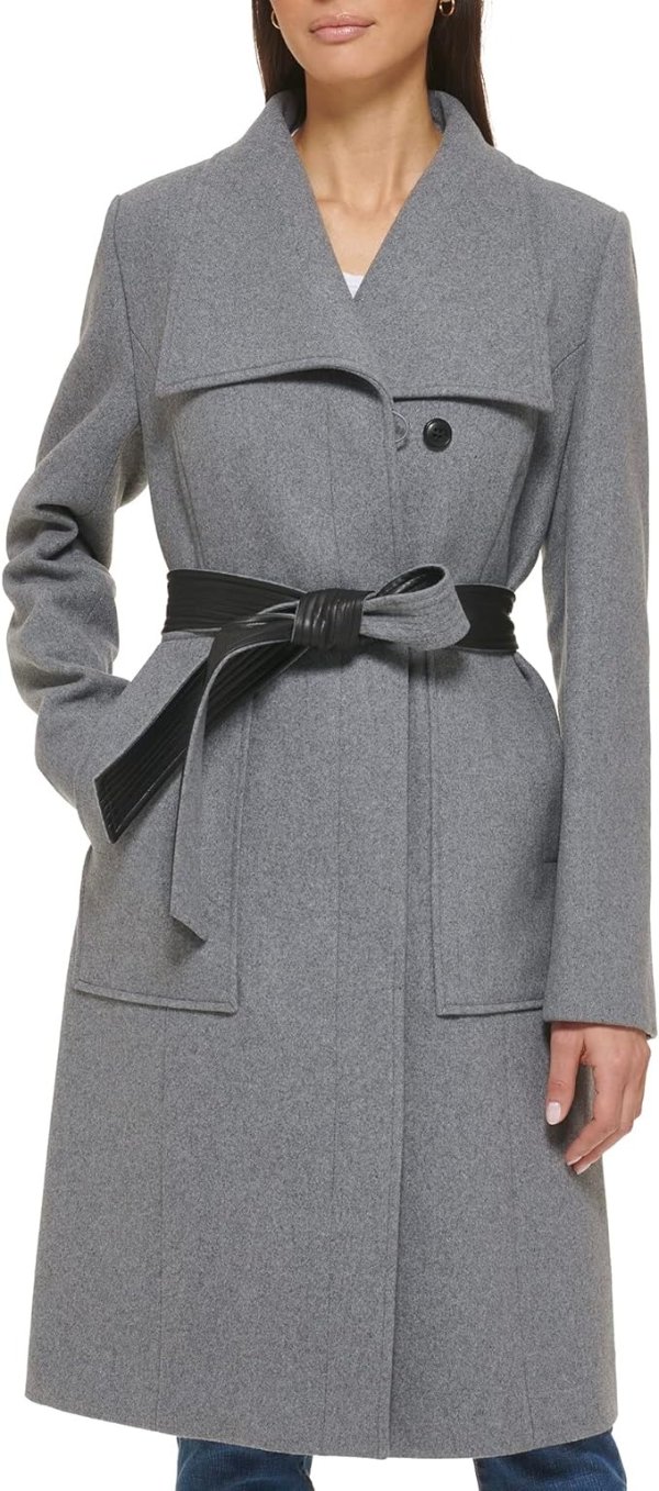 Women's Belted Coat Wool with Cuff Details