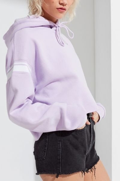 UO Varsity Stripe-Inset Cropped Hoodie Sweatshirt