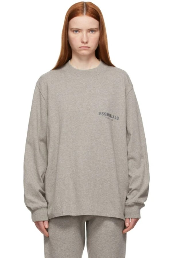 Grey Logo Long Sleeve T-Shirt