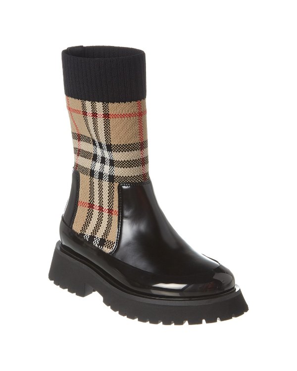 Vintage Check Knit Sock Leather Chelsea Boot