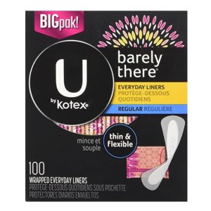 U by Kotex Barely There Thin Panty Liners, Unscented, 100 Count