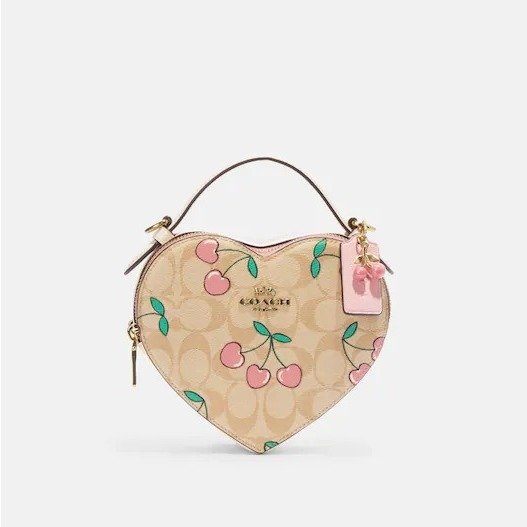 Heart Crossbody In Signature Canvas With Heart Cherry Print 爱心