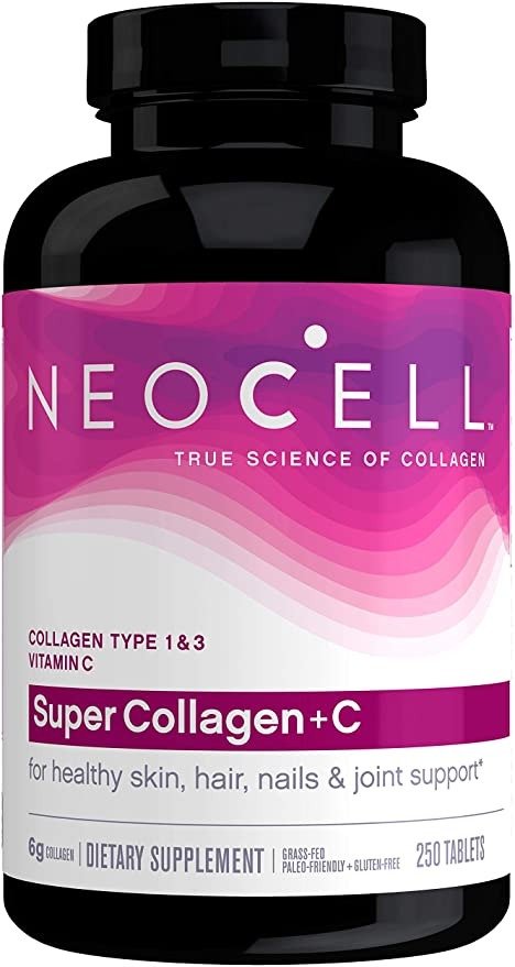 Super Collagen with Vitamin C, 250 Collagen Pills, #1 Collagen Tablet Brand, Non-GMO, Grass Fed, Gluten Free, Collagen Peptides Types 1 & 3 for Hair, Skin, Nails & Joints (Packaging May Vary)