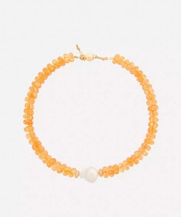 橙色串珠珍珠项圈式项链