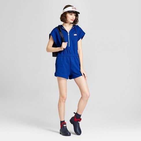 for Target Women's Hooded Short Sleeve Romper - Blue