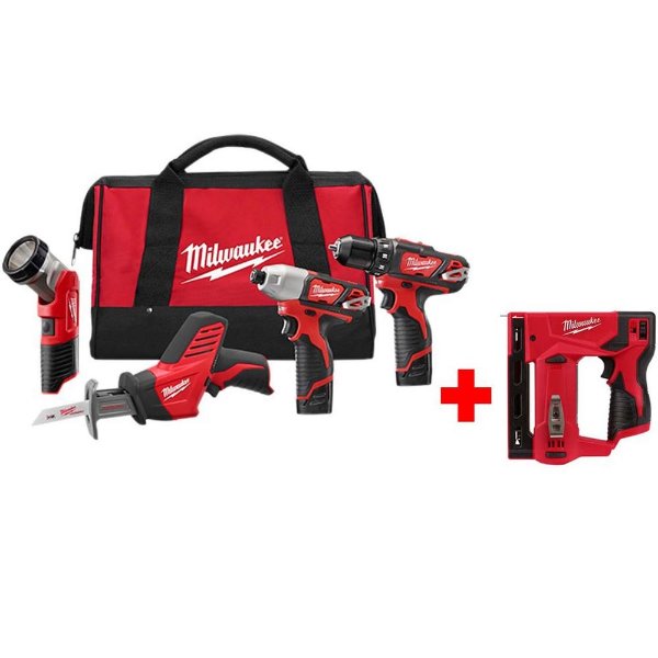 M12 12-Volt Lithium-Ion Cordless Combo Tool Kit (4-Tool) with Free M12 3/8 in. Crown Stapler