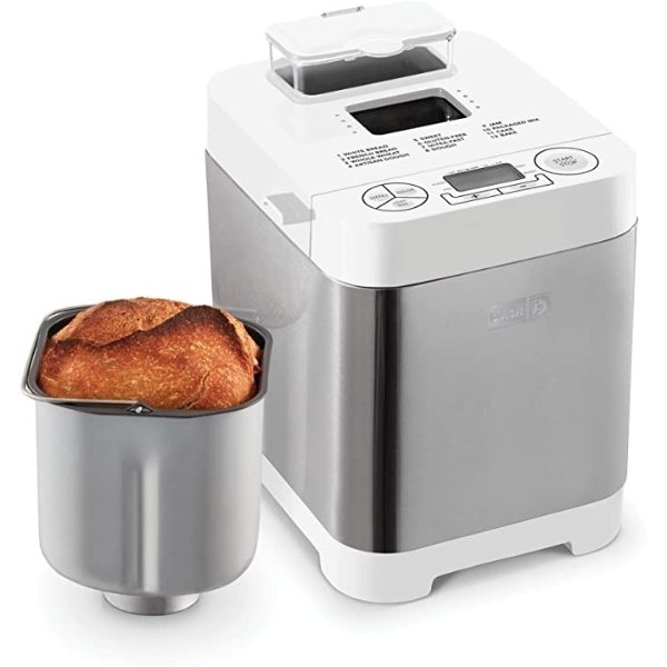 Everyday Stainless Steel Bread Maker, Up to 1.5lb Loaf, Programmable, 12 Settings + Gluten Free & Automatic Filling Dispenser - White