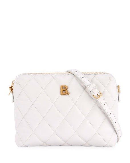 B Quilted Camera Crossbody Bag, White
