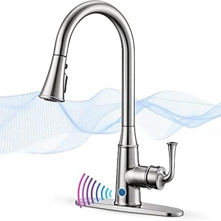 Touchless Kitchen Faucet Automatic Motion Sensor, WaterSong Kitchen Sink Faucets with 4 Modes Pull Down Sprayer, Commercial Modern Kitchen Water Tap with 1s Sensor Control Box, 1/3 Hole Deck Mount