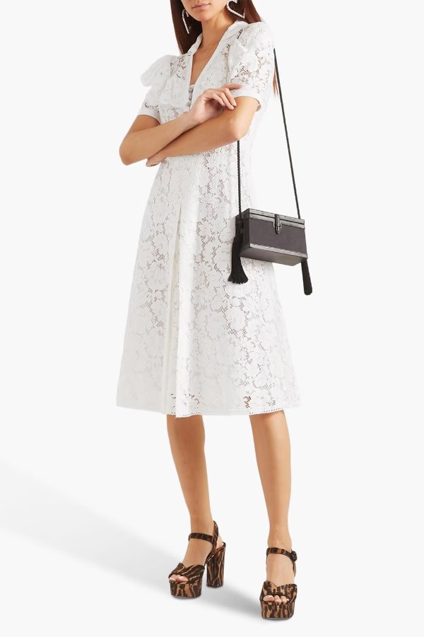 Crystal-embellished cotton-blend corded lace midi dress