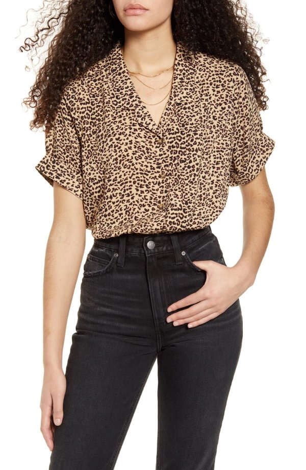 Short Sleeve Smocked Button-Up Crop Top