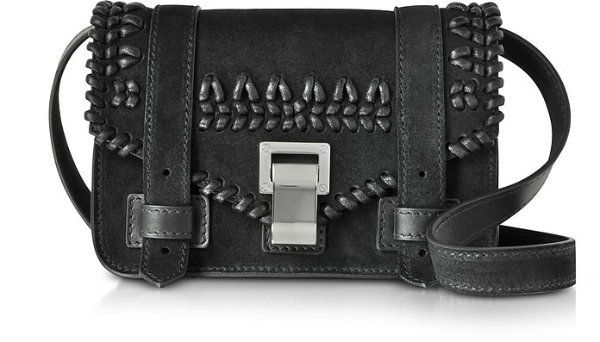 PS1+ Black Suede Mini Crossbody Bag w/Crochet