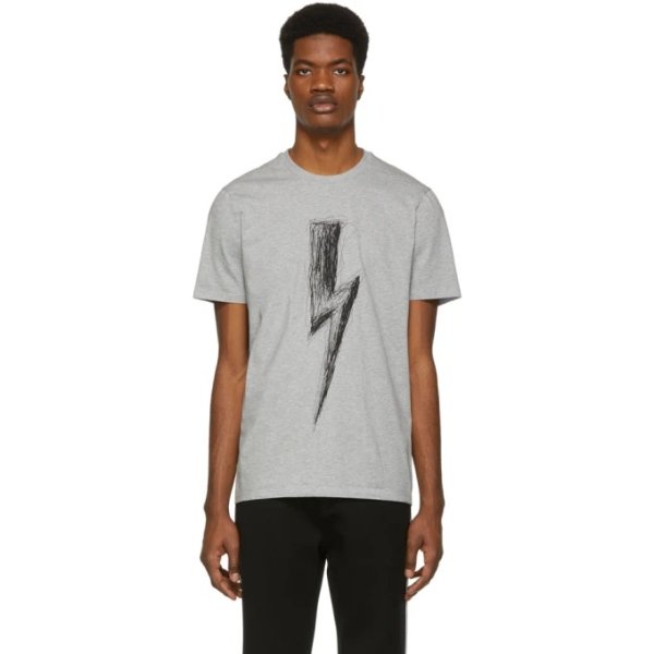 Grey Scribble Lightning Bolt T-Shirt