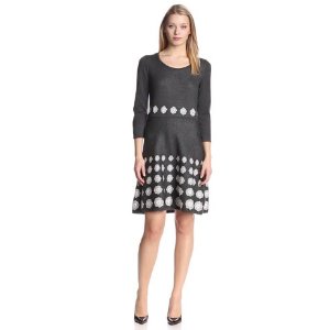 Nine West Women's 3/4 Sleeve Scoop Neck Fit and Flare Sweater Dress