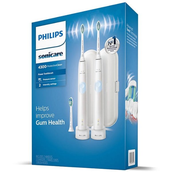 Sonicare ProtectiveClean 4300 Rechargeable Toothbrush, 2 pk. (Choose Your Color) - Sam's Club