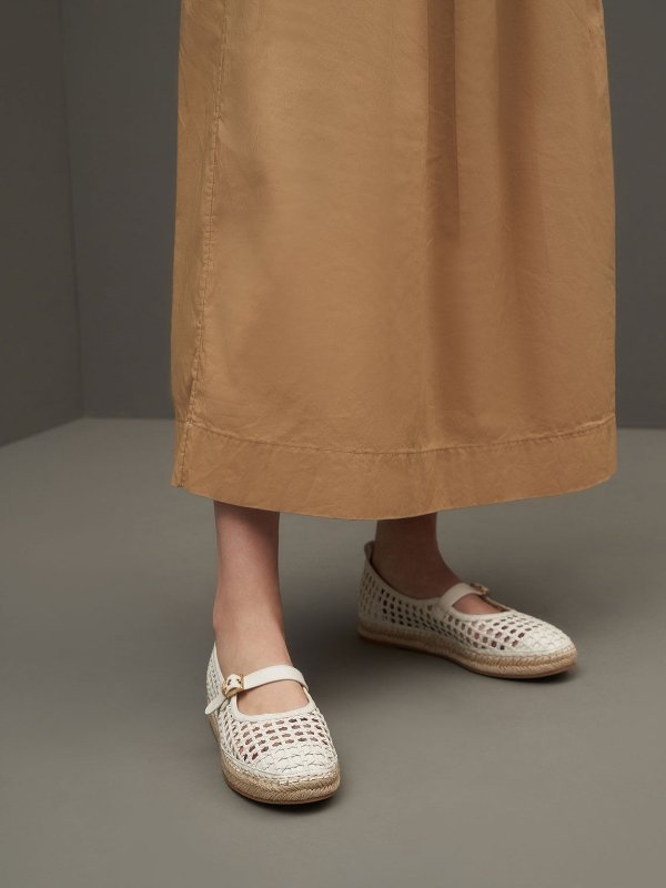 Chalk Front Buckle Woven Espadrilles | CHARLES &amp; KEITH