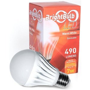 7W BrightBulb LED LightBulbs A19 Warm White (7W= 40-60W Incandescent, Dimmable)