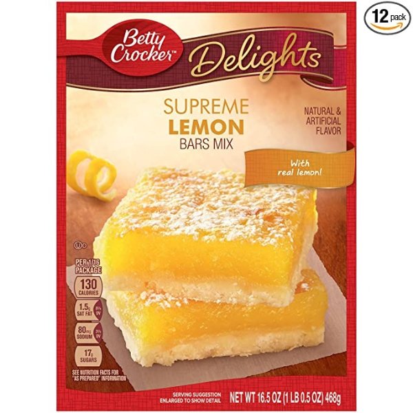 Delights Supreme Lemon Dessert Bar Mix, 16.5 oz (Pack of 12)