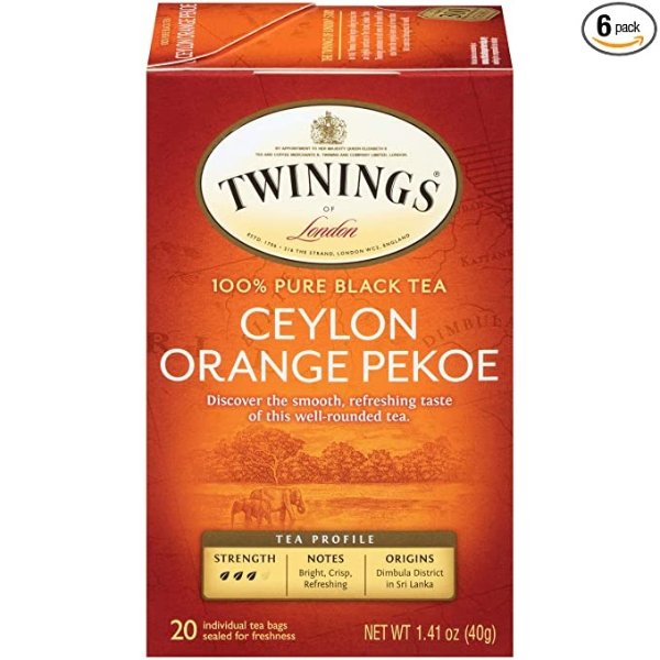 Ceylon Orange Pekoe Tea Bags, 20 Count (Pack of 6)