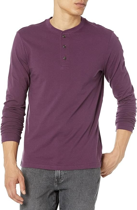 Men's Long Sleeve Soft Henley Shirt Top