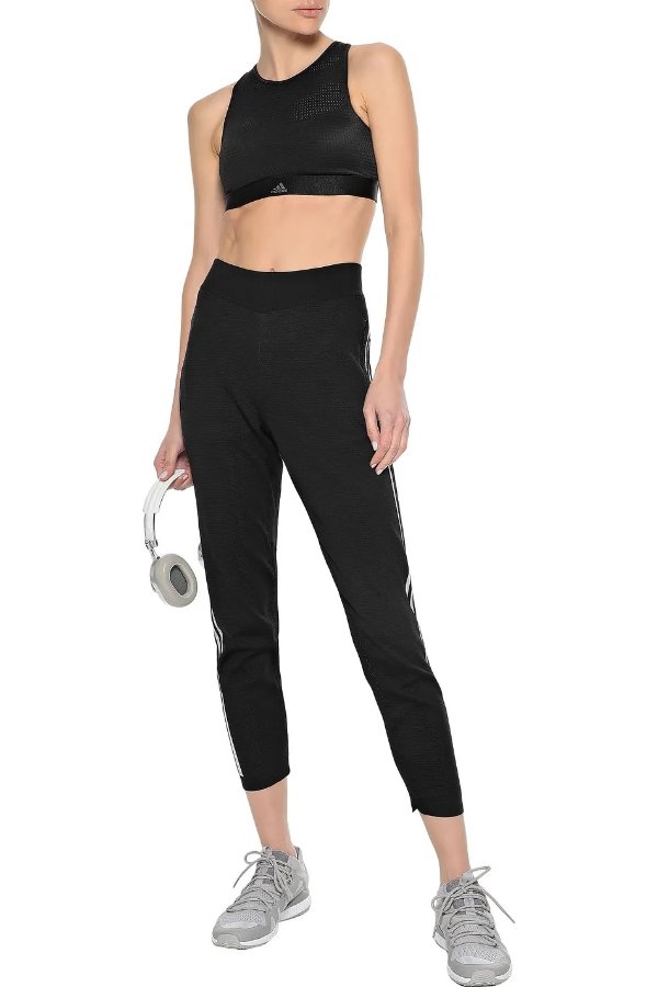 Cropped striped mesh track pants
