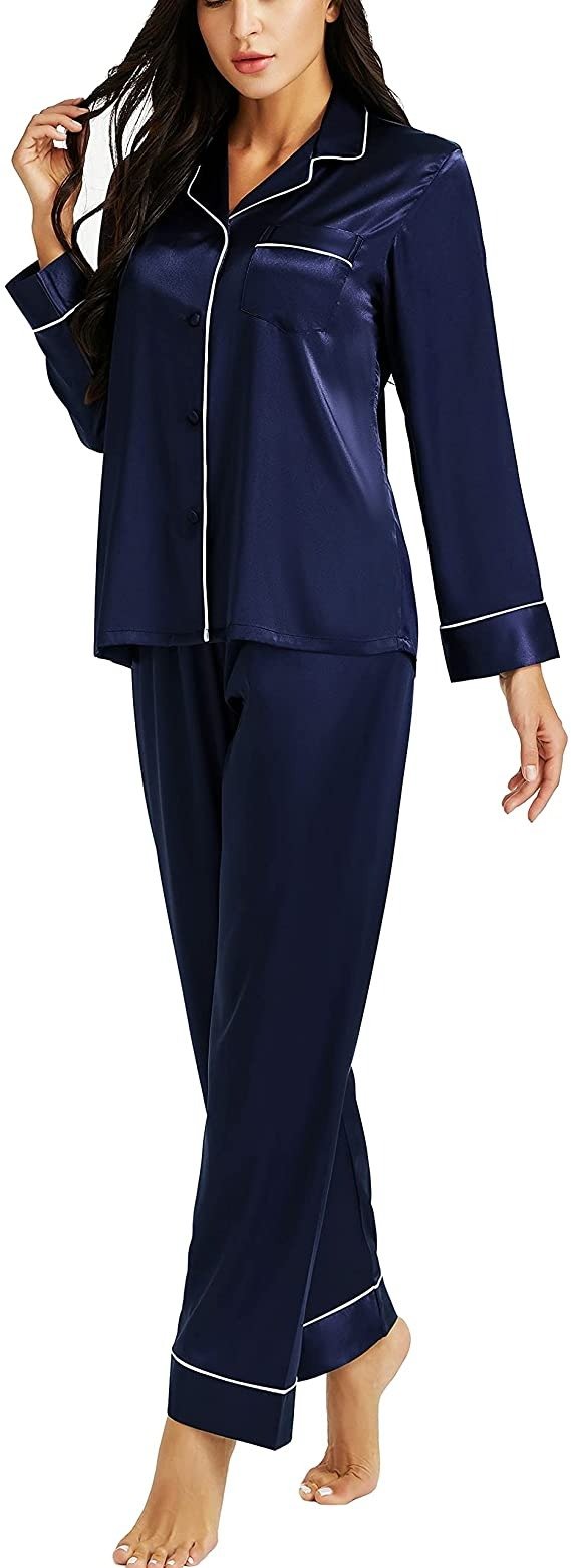 Silk Satin Womens Pajama Sets Button Down Sleepwear Loungewear XS~3XL