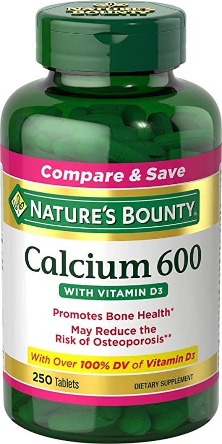 Calcium Carbonate and Vitamin D3 Mineral Supplement, Supports Bone Strength and Health, 600mg, 250 Tablets