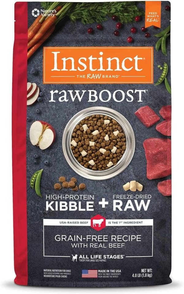Raw Boost Grain Free Recipe with Real Beef Natural Dry Dog Food, 4 lb. Bag