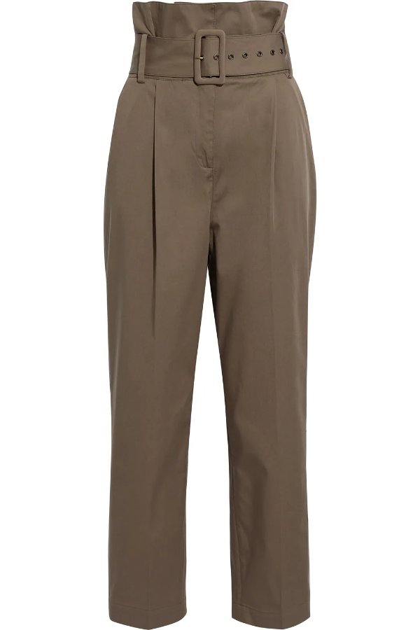 Khol belted cotton-blend twill tapered pants