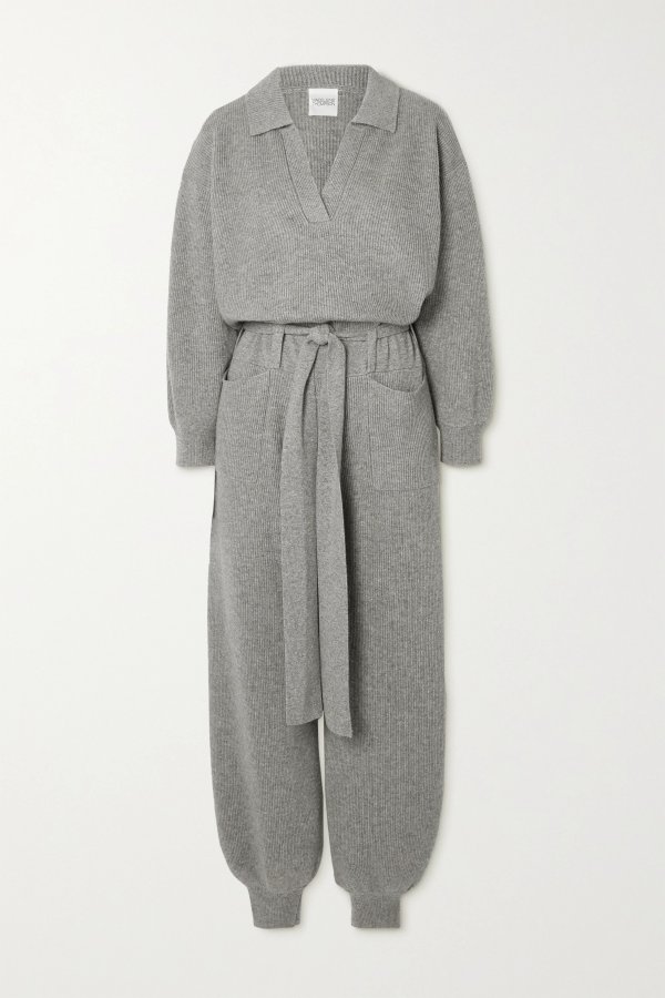 Morzine belted ribbed wool and cashmere-blend jumpsuit