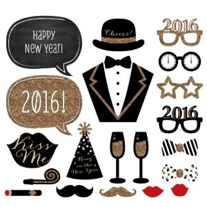 New Years Eve Party - Gold - Photo Booth Props Kit - 20 Count