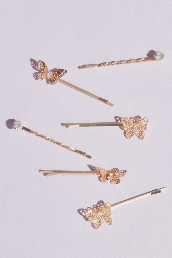 Butterfly and Crystal Bobby Pin Set